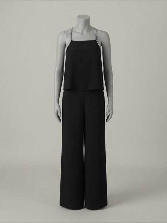 Zara Pants - Zara Trafaluc Black Wide Leg Jumpsuit S Open Back Criss Cross Rope Straps